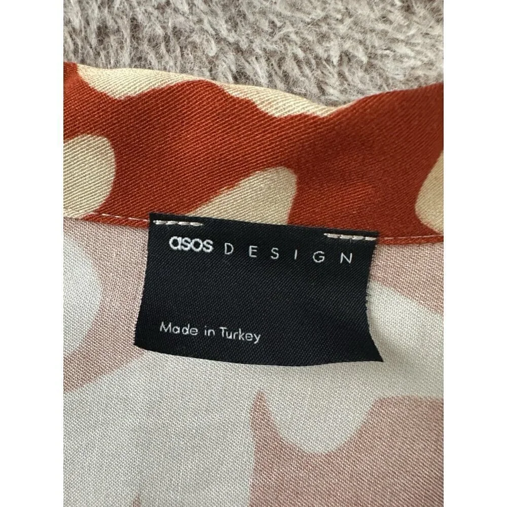 ASOS DESIGN oversize boxy shirt with abstract summer print and half sleeve Sz S